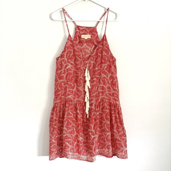 Natalie Martin Red Floral Sleeveless Silk Mini Dress Tassels Women’s Size Small - Picture 1 of 7